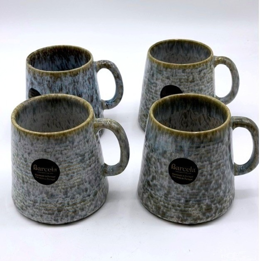 Barcela Ceramics for Life Mugs Set 4 Blue Gray Reactive Glaze Made in Portugal